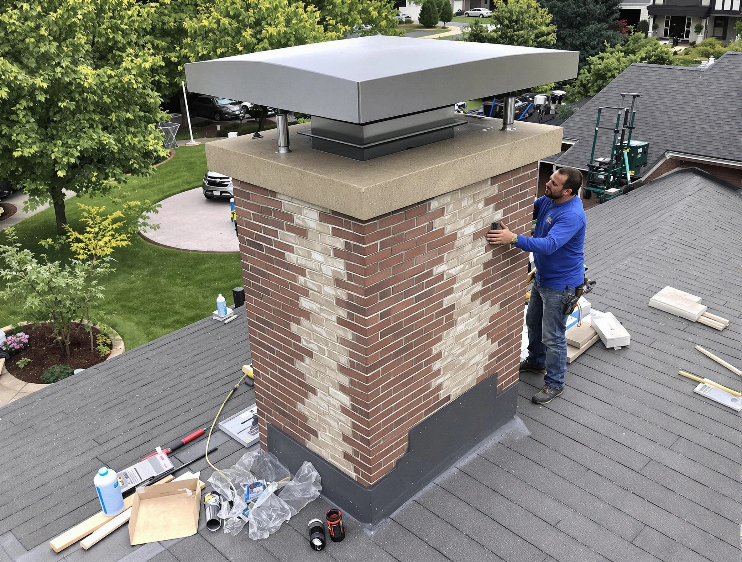 Frederick Chimney Sweep team working on a custom chimney remodel in Frederick, CO